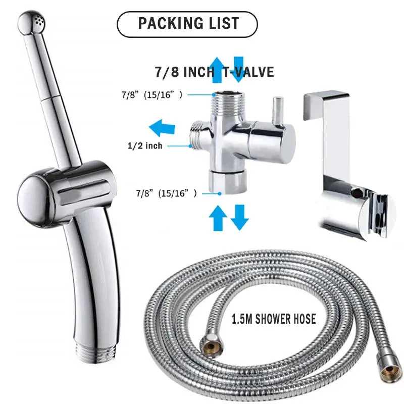 1/2inch 7/8 inch 1/4PCS Handheld Bidet Toilet Hand Faucet Sprayer Hanging Base Hook Head Hose Shower Adapter Diverter Set