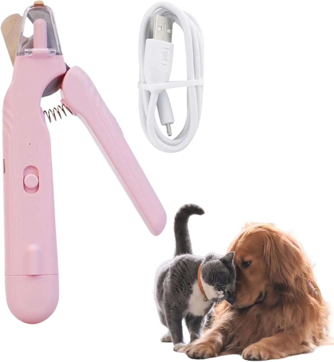 2-in-1 Dog Nail Clipper and Grinder with LED Light, Pet Nail Trimmer for Dogs and Cats, Quick Sensor Safety Clippers for Thick Nails, Claw Grooming Tool for Small & Large Pets (Pink)