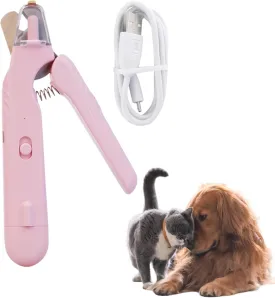 2-in-1 Dog Nail Clipper and Grinder with LED Light, Pet Nail Trimmer for Dogs and Cats, Quick Sensor Safety Clippers for Thick Nails, Claw Grooming Tool for Small & Large Pets (Pink)