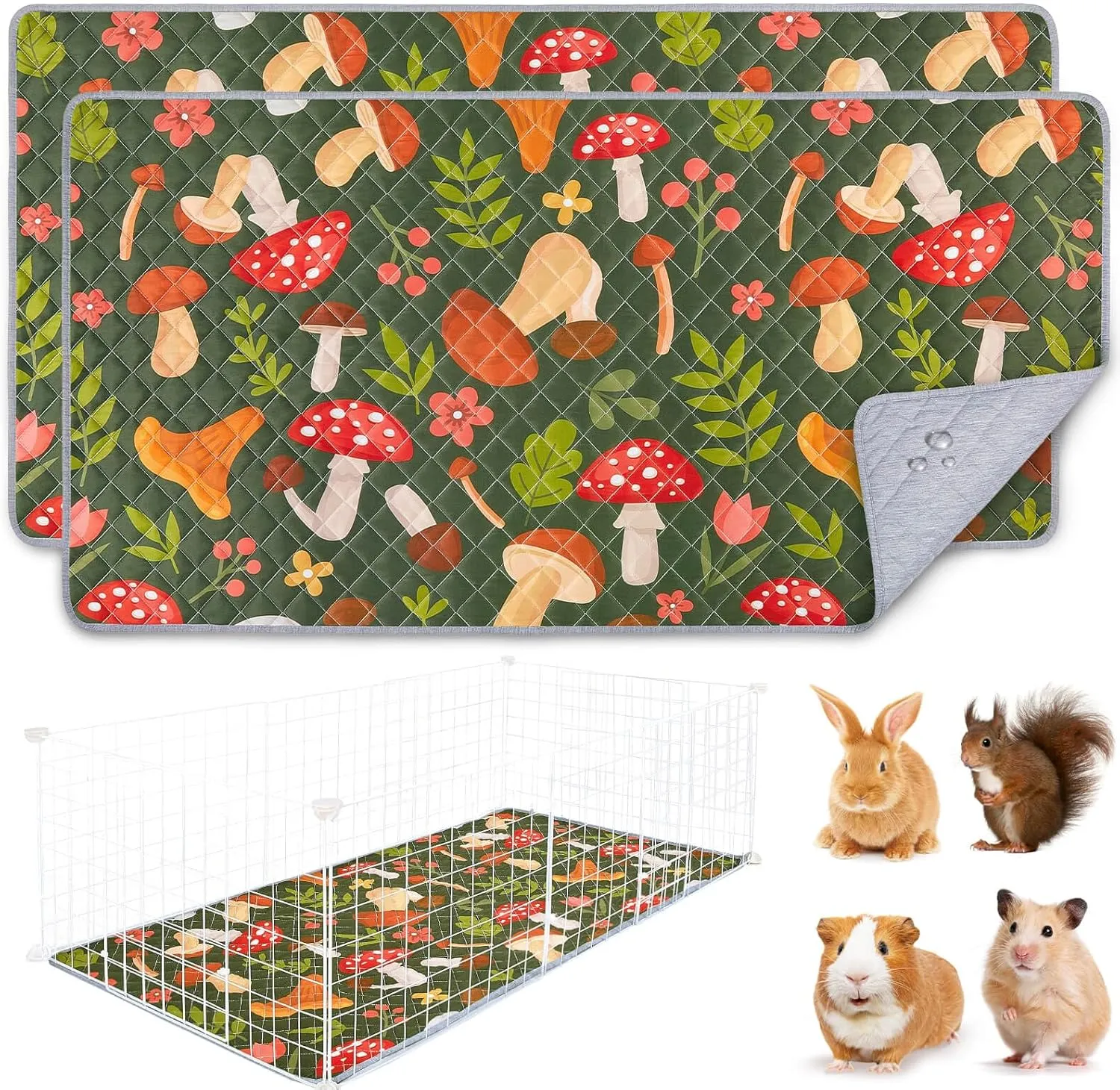 2 Pack Guinea Pig Bedding, Washable Guinea Pig Cage Liner Reusable Guinea Pig Mat Waterproof Guinea Pig Bedding Super Absorbant Guinea Pig Pee Pads