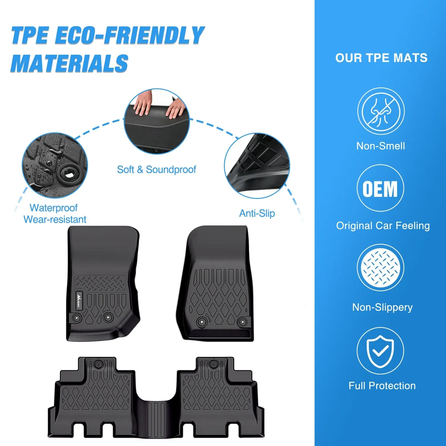 2013-2018 Jeep Wrangler JK Unlimited 4 Doors (Not for JL 4XE) TPE Floor Mats