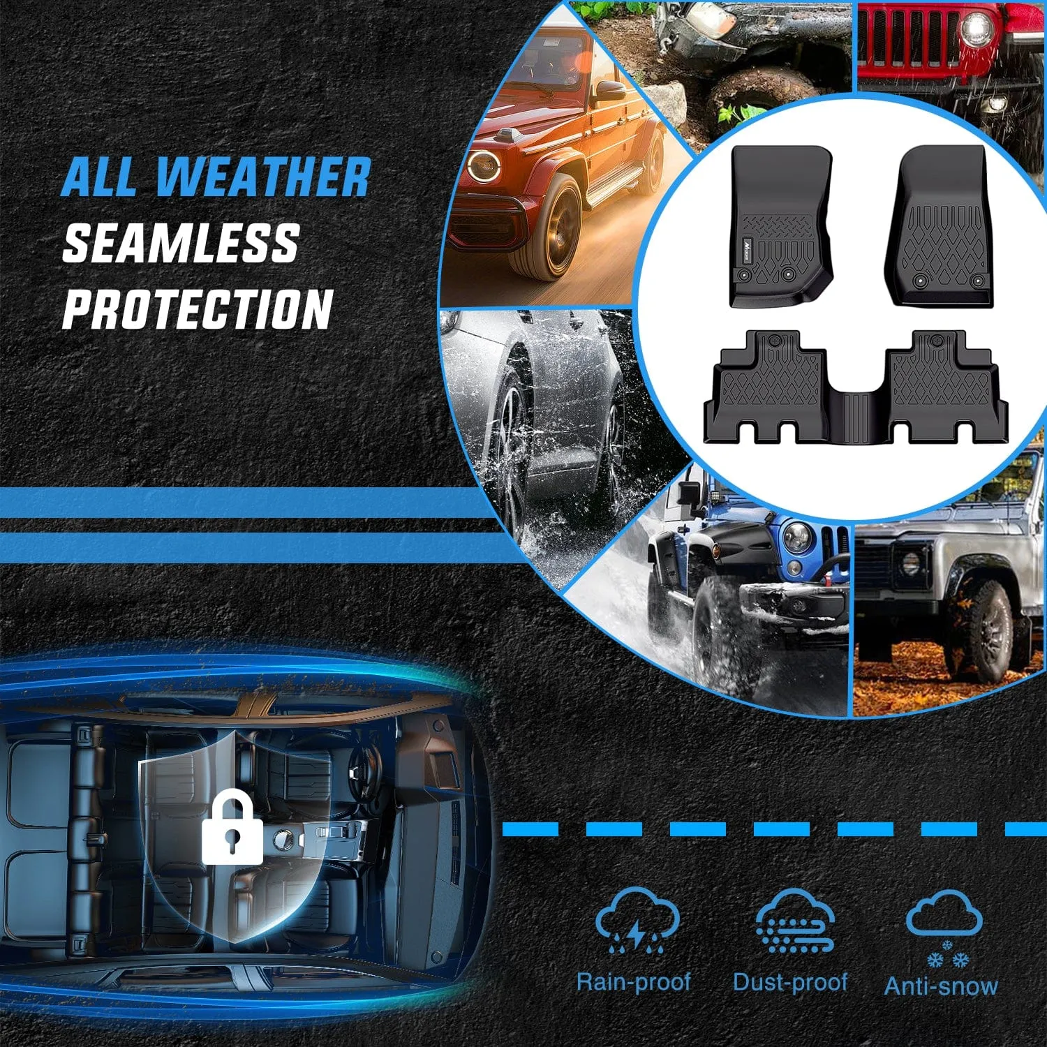 2013-2018 Jeep Wrangler JK Unlimited 4 Doors (Not for JL 4XE) TPE Floor Mats