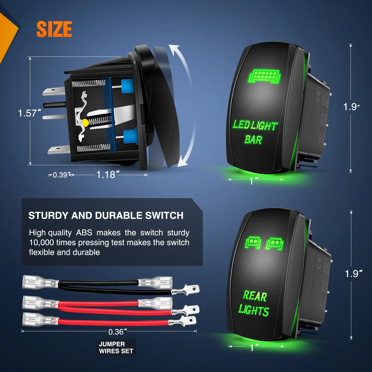 2Pcs 5Pin Laser On/Off Led Light Bar Rear Lights Rocker Switch Green