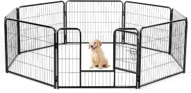 40" Heavy-Duty Rust-Resistant Dog Playpen with Door  Foldable Metal Exercise Pen for Dogs, Puppies, Rabbits  Portable Indoor/Outdoor Puppy Pen for Camping, RV, Yard (Black, 40"H, 16 Panels)