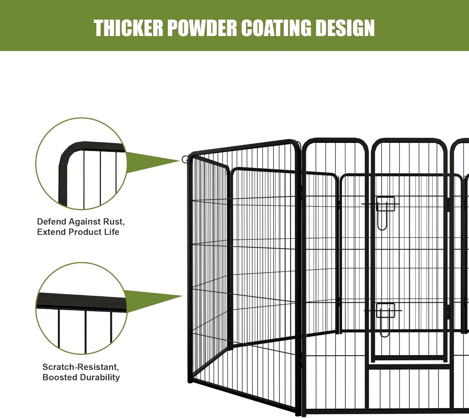 40" Heavy-Duty Rust-Resistant Dog Playpen with Door  Foldable Metal Exercise Pen for Dogs, Puppies, Rabbits  Portable Indoor/Outdoor Puppy Pen for Camping, RV, Yard (Black, 40"H, 16 Panels)