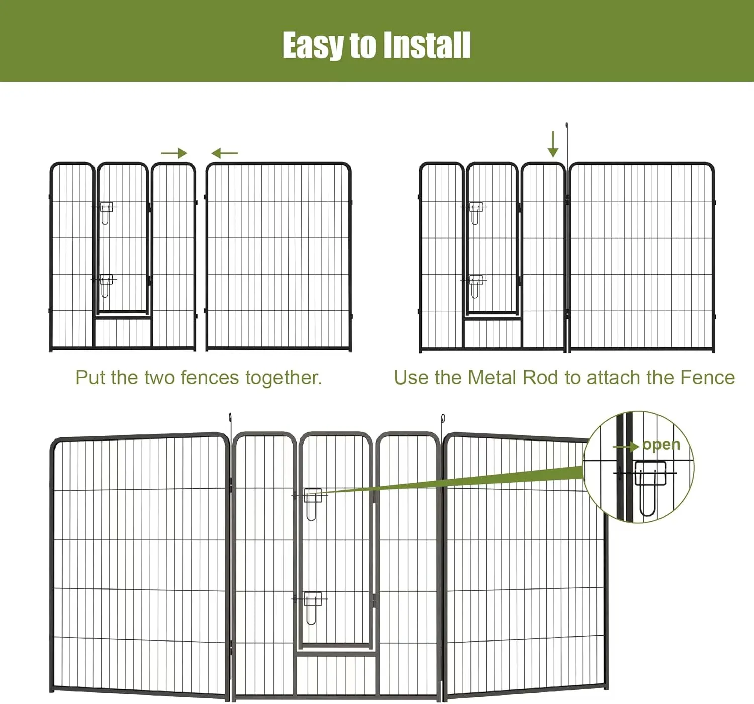 40" Heavy-Duty Rust-Resistant Dog Playpen with Door  Foldable Metal Exercise Pen for Dogs, Puppies, Rabbits  Portable Indoor/Outdoor Puppy Pen for Camping, RV, Yard (Black, 40"H, 16 Panels)