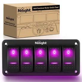 5Gang Aluminum 5Pin ON/Off Rocker Switch Panel Purple