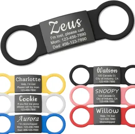 Anavia Slide On Silent Pet ID Tags, S/M/L/XL Personalized Black Stainless Steel Colored Silicone Cat Dog Name Tag, Customized Engraved Nameplate, Quiet Chew-Proof Pet Collar Tag (Black, Small)