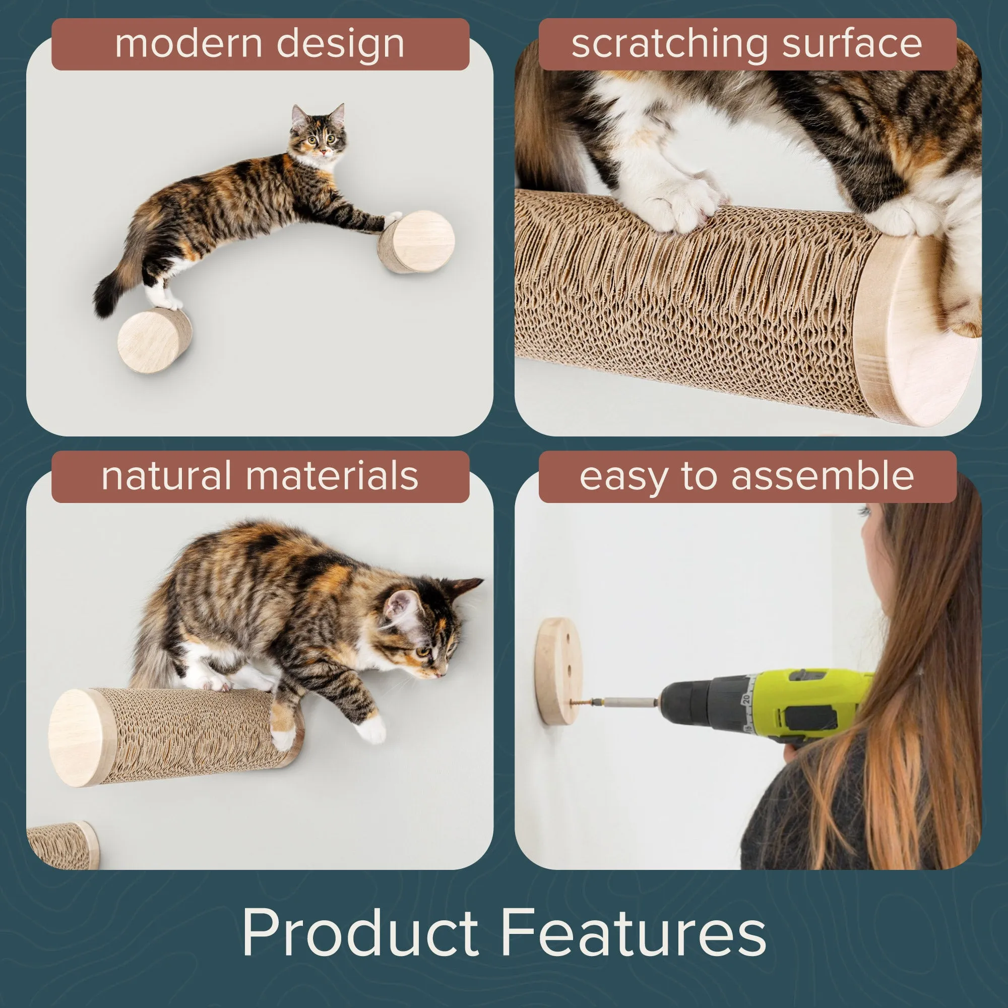 Ascentials by FurHaven Milestone Cat Posts, 12” Multi-Use Indoor Wall Furniture and Corrugated Cardboard Scratcher