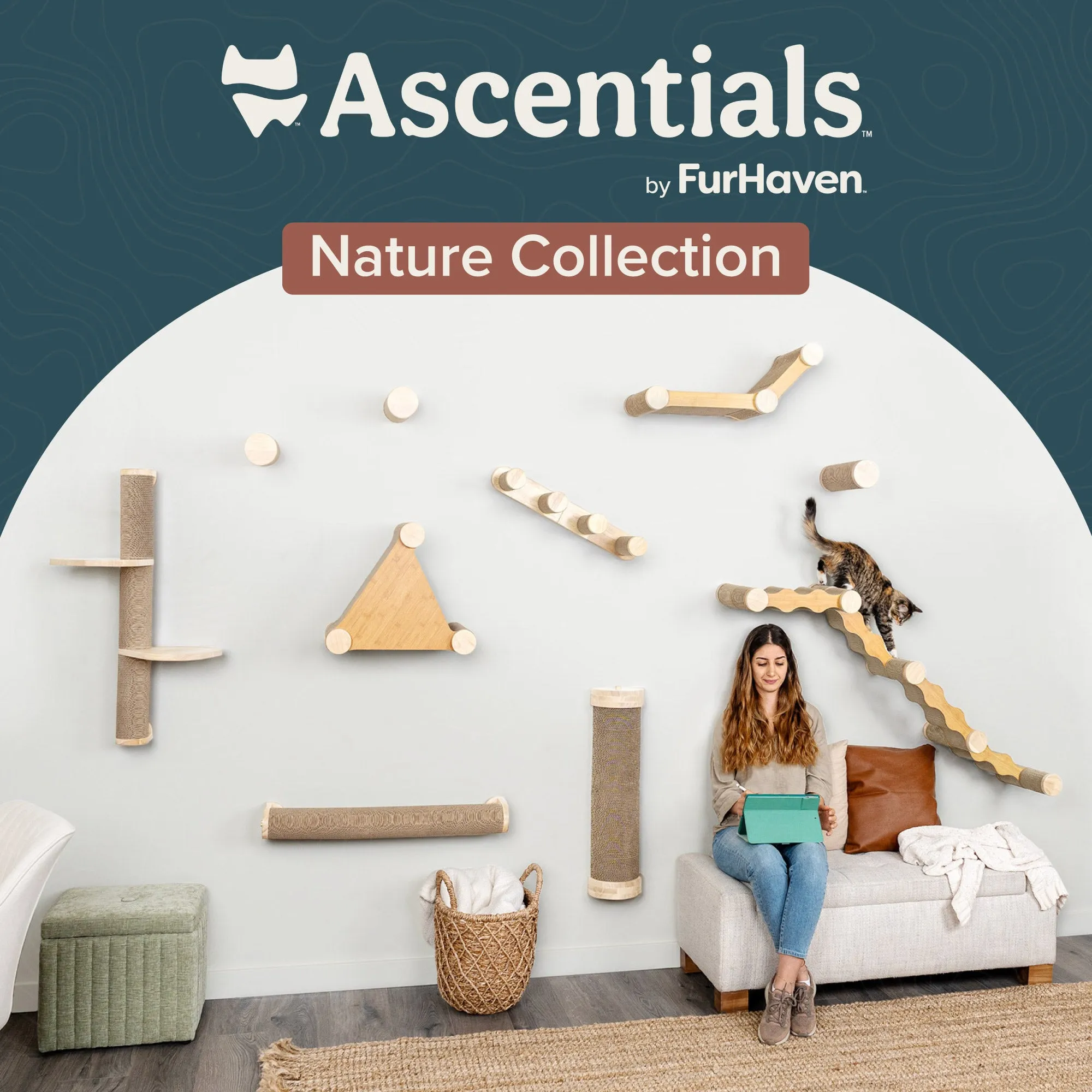 Ascentials by FurHaven Milestone Cat Posts, 12” Multi-Use Indoor Wall Furniture and Corrugated Cardboard Scratcher