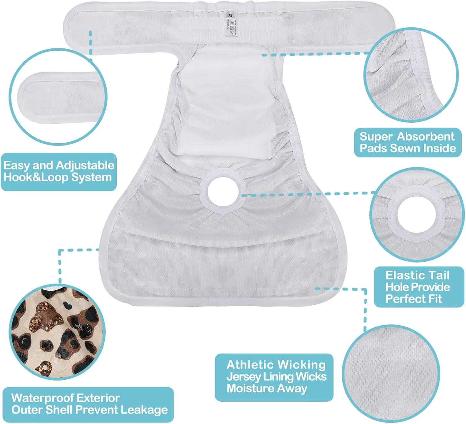 Avont 3 Pack Washable Female Dog Diapers, Premium Reusable Highly Absorbent Doggie Period Panties Durable Dog Diaper Cover -XL Leopard Print