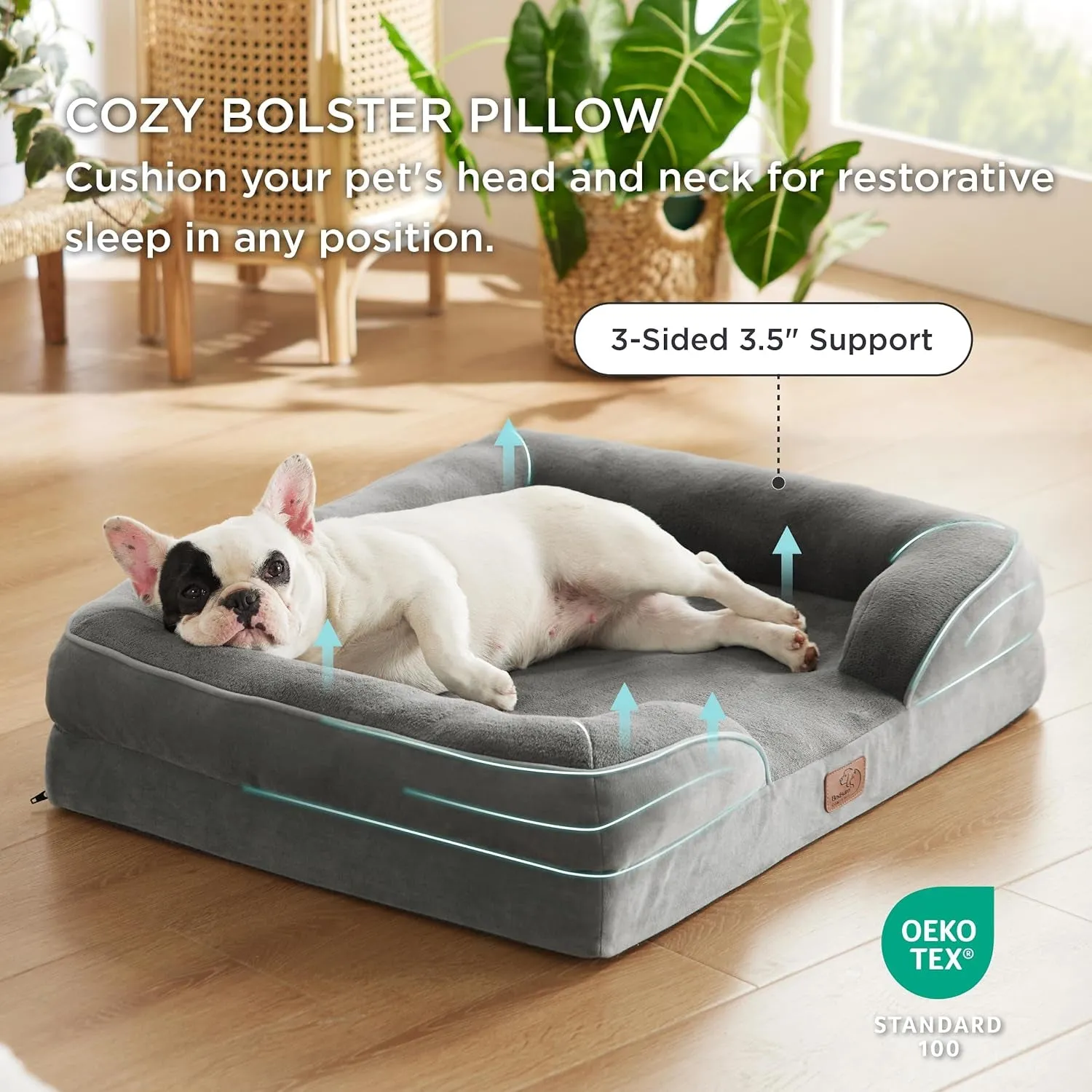Bedsure Orthopedic Dog Bed for Medium Dogs - Waterproof Dog Sofa Beds Medium, Supportive Foam Pet Couch Bed with Removable Washable Cover, Waterproof Lining and Nonskid Bottom, Grey, 28"X23"X6.5"