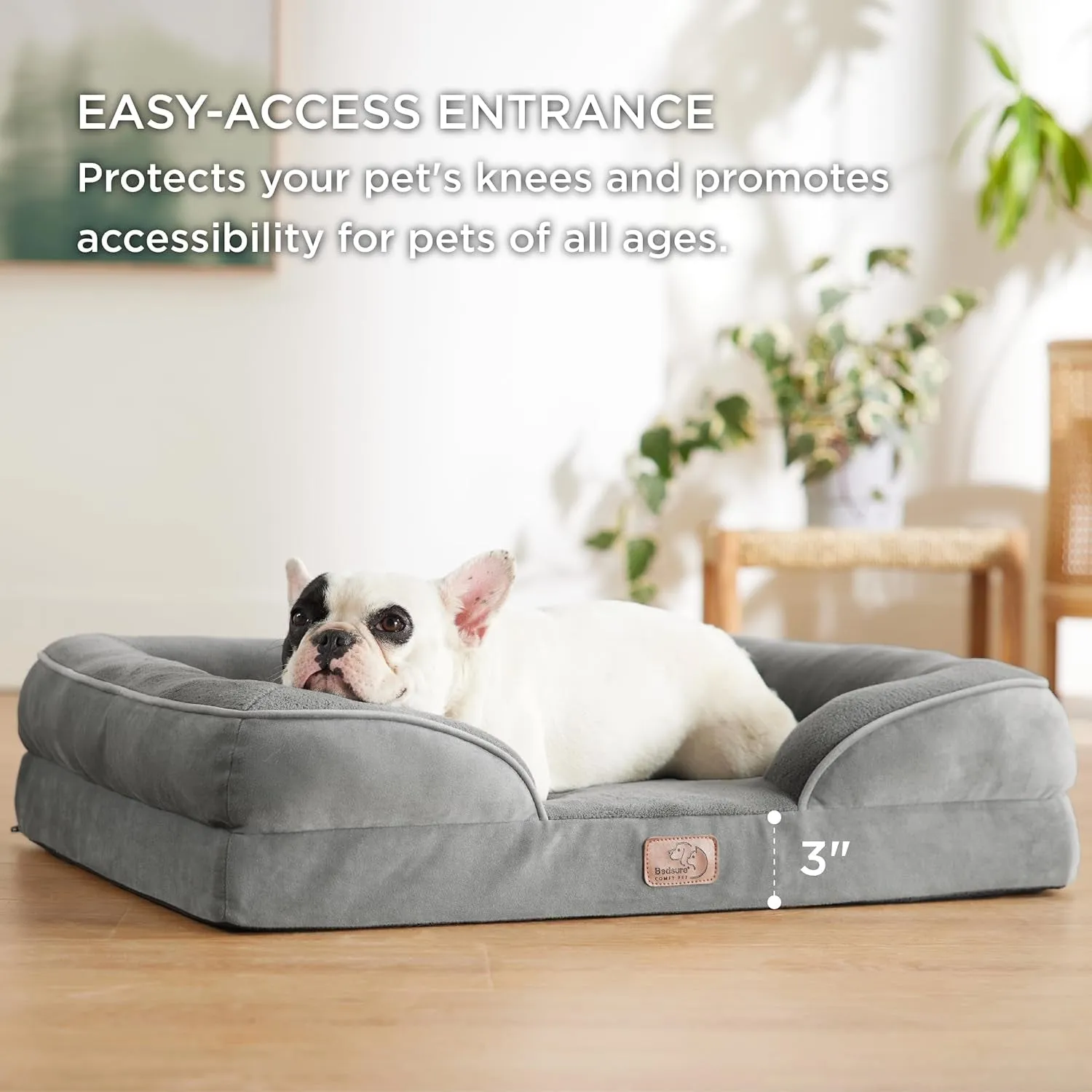 Bedsure Orthopedic Dog Bed for Medium Dogs - Waterproof Dog Sofa Beds Medium, Supportive Foam Pet Couch Bed with Removable Washable Cover, Waterproof Lining and Nonskid Bottom, Grey, 28"X23"X6.5"