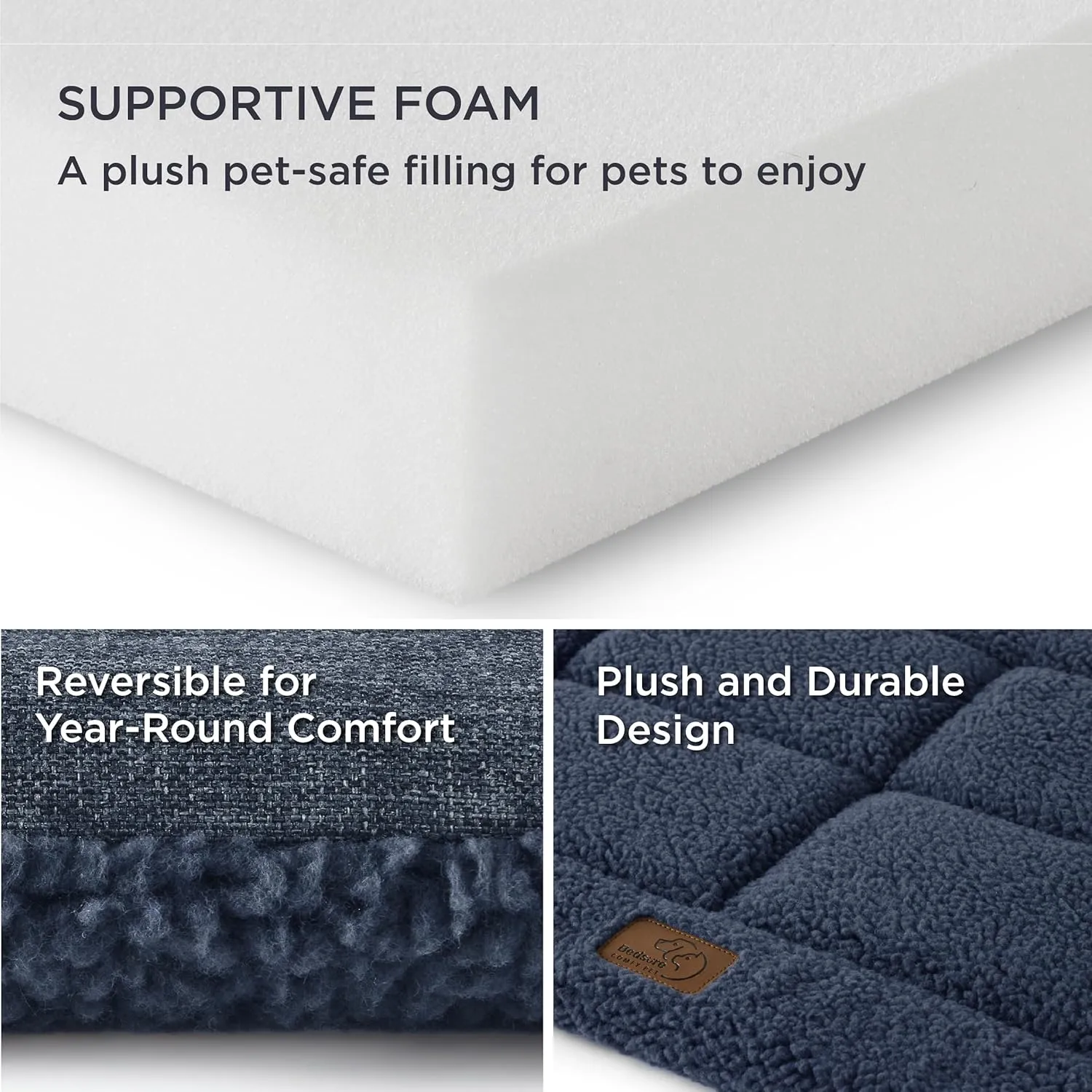 Bedsure Washable Dog Crate Bed for Large Dogs, Reversible Foam Floor Pet Mat, Versatile Lightweight Pet Crate Pad for Cages