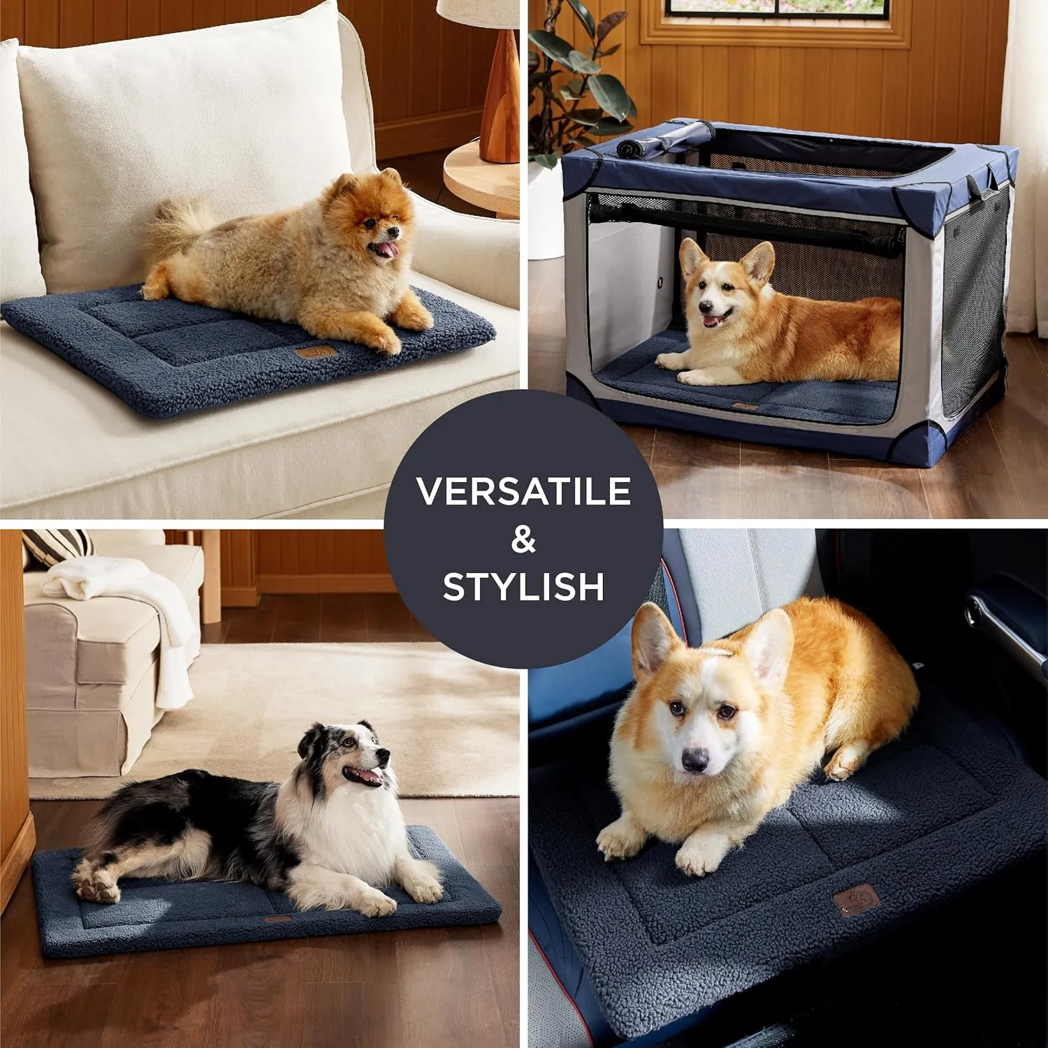 Bedsure Washable Dog Crate Bed for Large Dogs, Reversible Foam Floor Pet Mat, Versatile Lightweight Pet Crate Pad for Cages