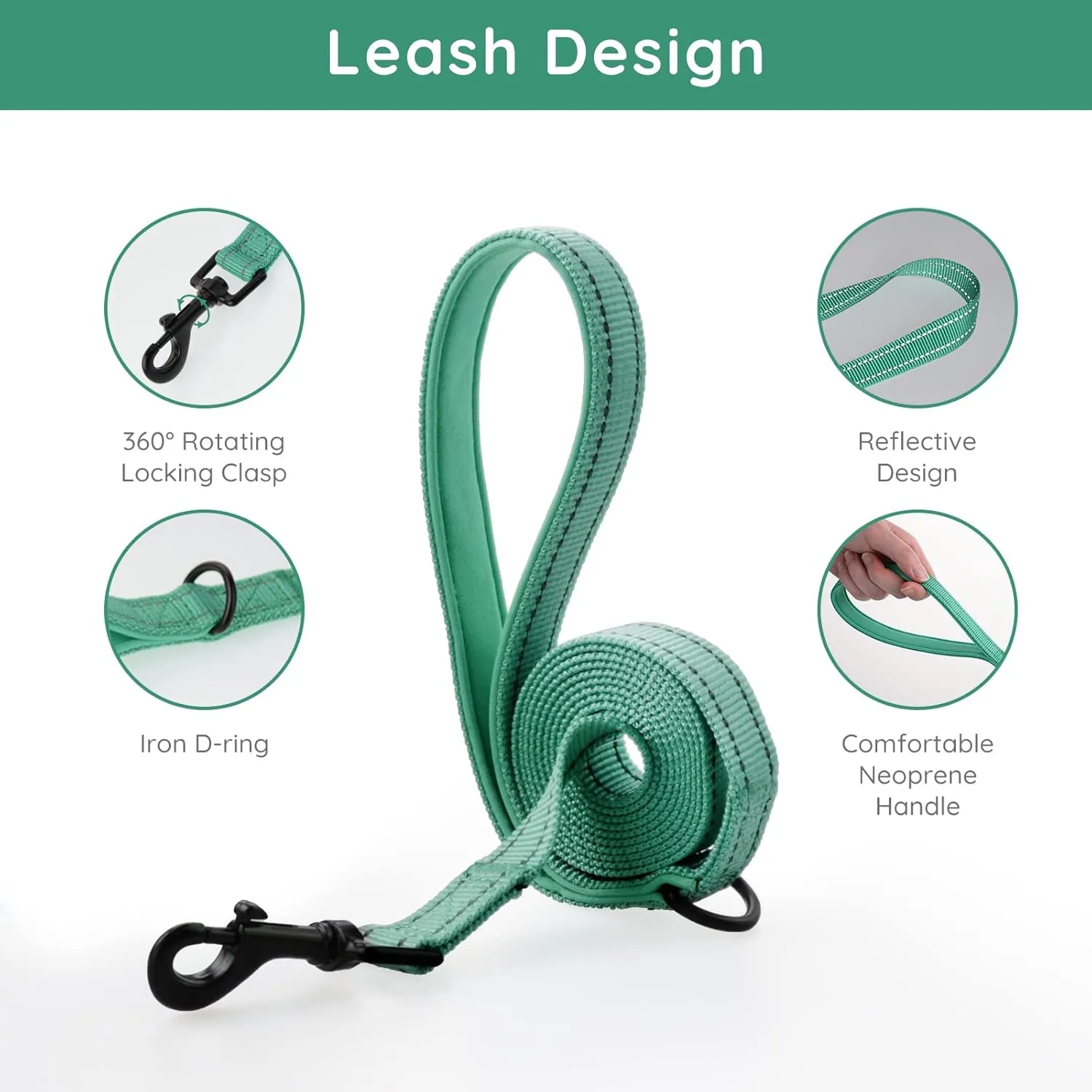 BELLA & PAL Small Emerald Dog Harness with Leash Set, No Pull, Step in Design, Reflective, Lightweight Mesh, S