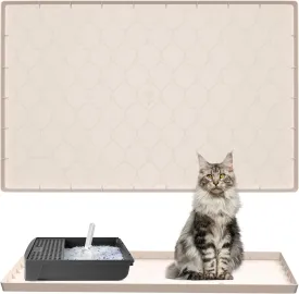 BLOOMLEWAY Silicone Cat Litter Mat  Large 34" x 22", Beige, Waterproof, Non-Slip, Soft Paw-Friendly, Easy to Clean, Catches Litter Spills