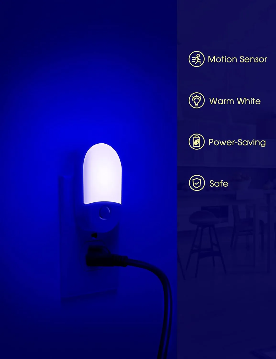 Blue Night Light Plug in, LOHAS Motion Sensor Blue LED Night Lights Plug Into Wall, Adjustable Brightness, 0.6W LED Night Lights for Kids, Bathroom, Bedroom, Independence Day Decorations, 2 Pack