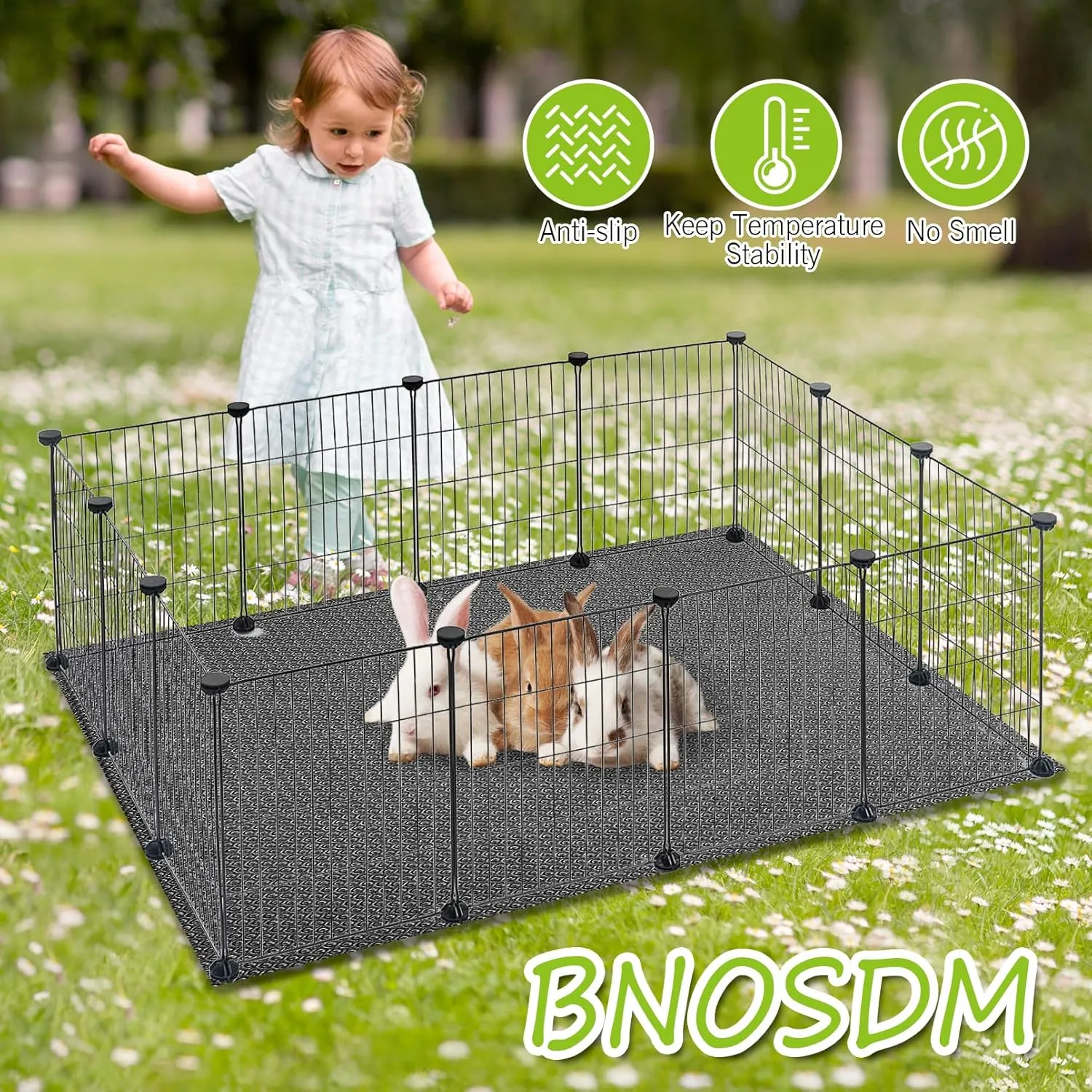 BNOSDM 2 Pcs Waterproof Guinea Pig Cage Liner Washable Rabbit Bedding Liners Reusable Small Animals Pads Playpen Mats for Guinea Pigs Rabbits Hamsters Gerbils, 118x18Inch, Black