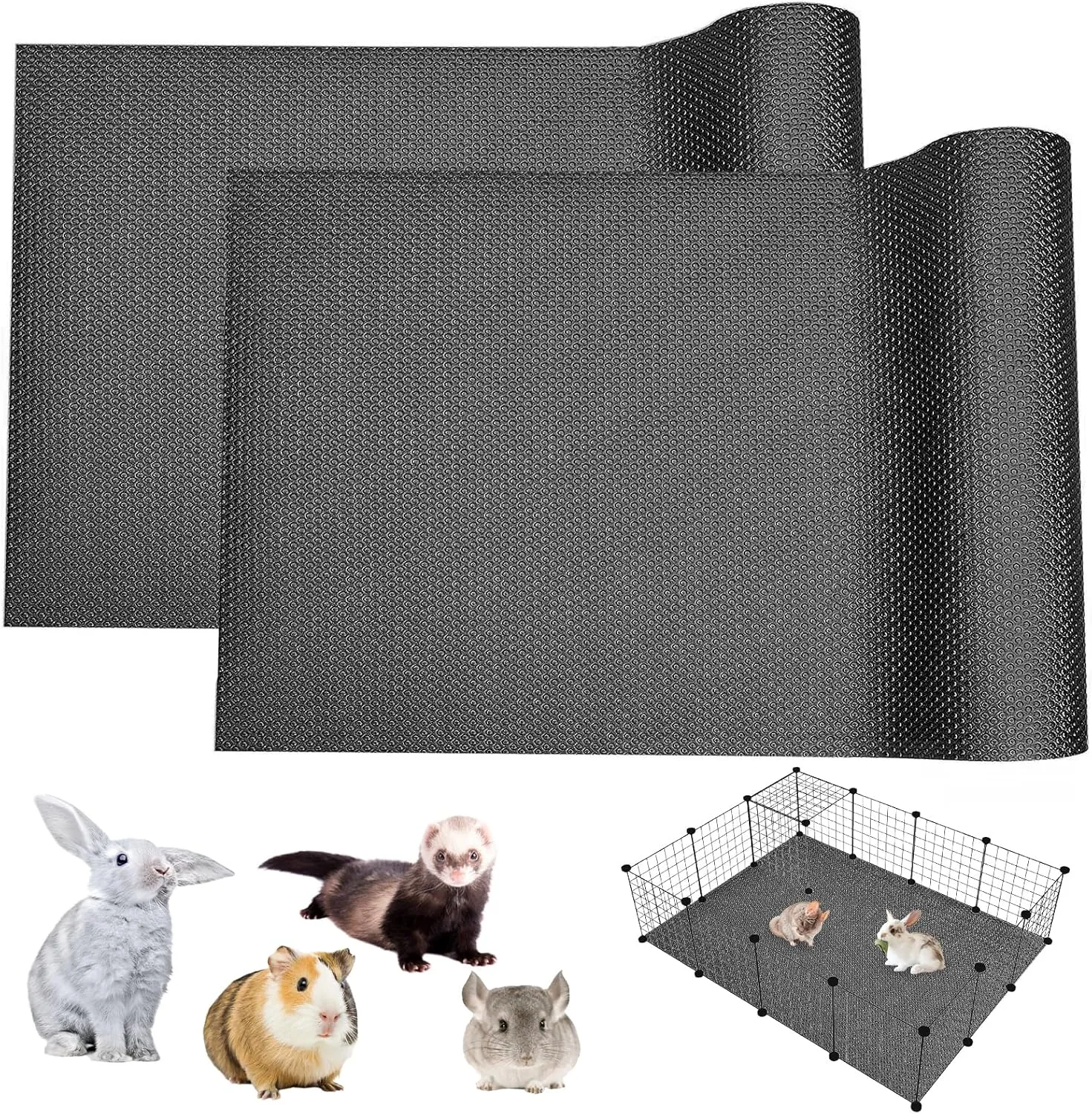 BNOSDM 2 Pcs Waterproof Guinea Pig Cage Liner Washable Rabbit Bedding Liners Reusable Small Animals Pads Playpen Mats for Guinea Pigs Rabbits Hamsters Gerbils, 118x18Inch, Black