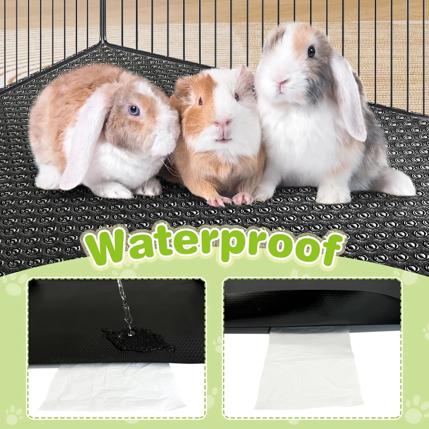 BNOSDM 2 Pcs Waterproof Guinea Pig Cage Liner Washable Rabbit Bedding Liners Reusable Small Animals Pads Playpen Mats for Guinea Pigs Rabbits Hamsters Gerbils, 118x18Inch, Black