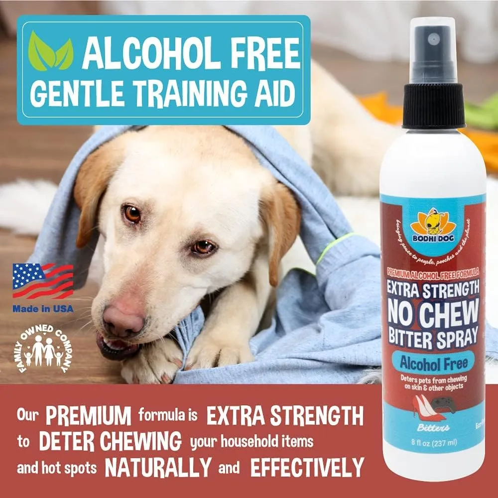 Bodhi Dog Bitter 2-in-1 No Chew & Hot Spot Spray - Natural Anti-Chew Remedy Better Than Bitter Apple - Soothes Hot Spots, Deters Chewing - Safe for Skin, Wounds & Furniture (Alcohol Free, 8 Fl Oz)