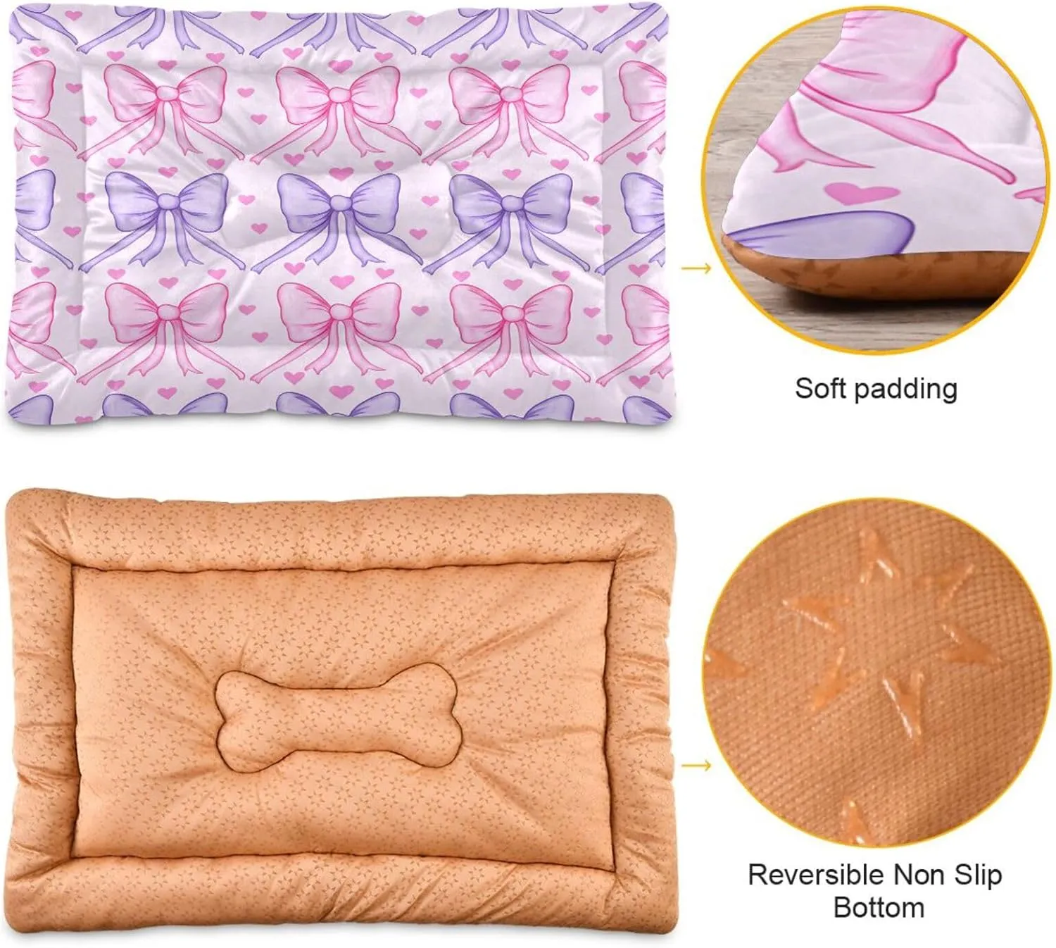 Bows with Hearts Outdoor Dog Bed for Small Dogs Washable Waterproof Travel Pet Bed Mat Portable Cat Bed with Non-Slip Bottom for Indoor and Sleeping 18 x 24 Inch