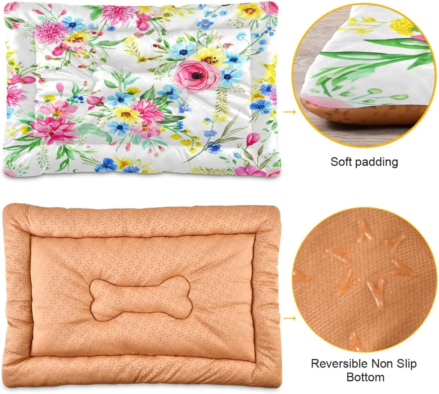 Brightly Flowers Outdoor Dog Bed for Small Dogs Washable Waterproof Travel Pet Bed Mat Portable Cat Bed with Non-Slip Bottom for Indoor and Sleeping 18 x 24 Inch