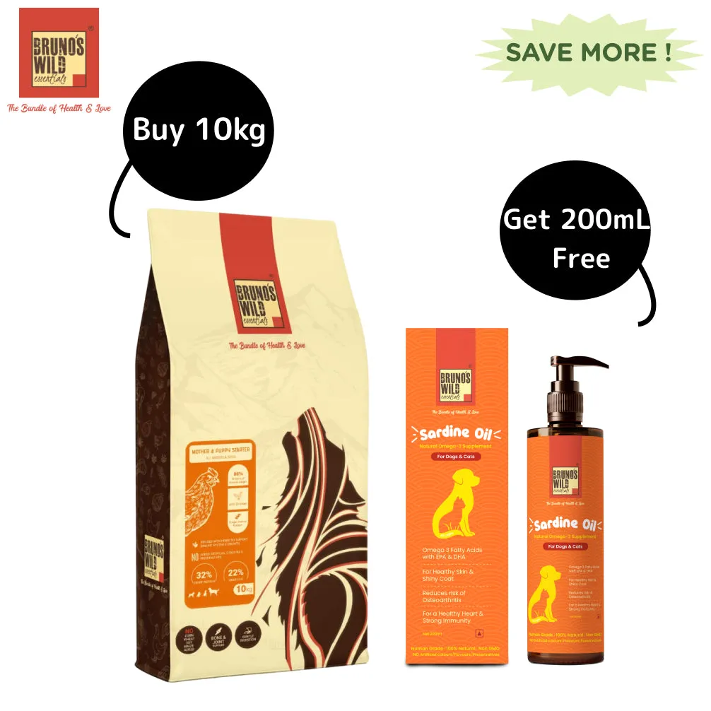 Bruno's Wild Essentials Mother and Puppy Starter Dog Dry Food (Get Sardine Oil Free)