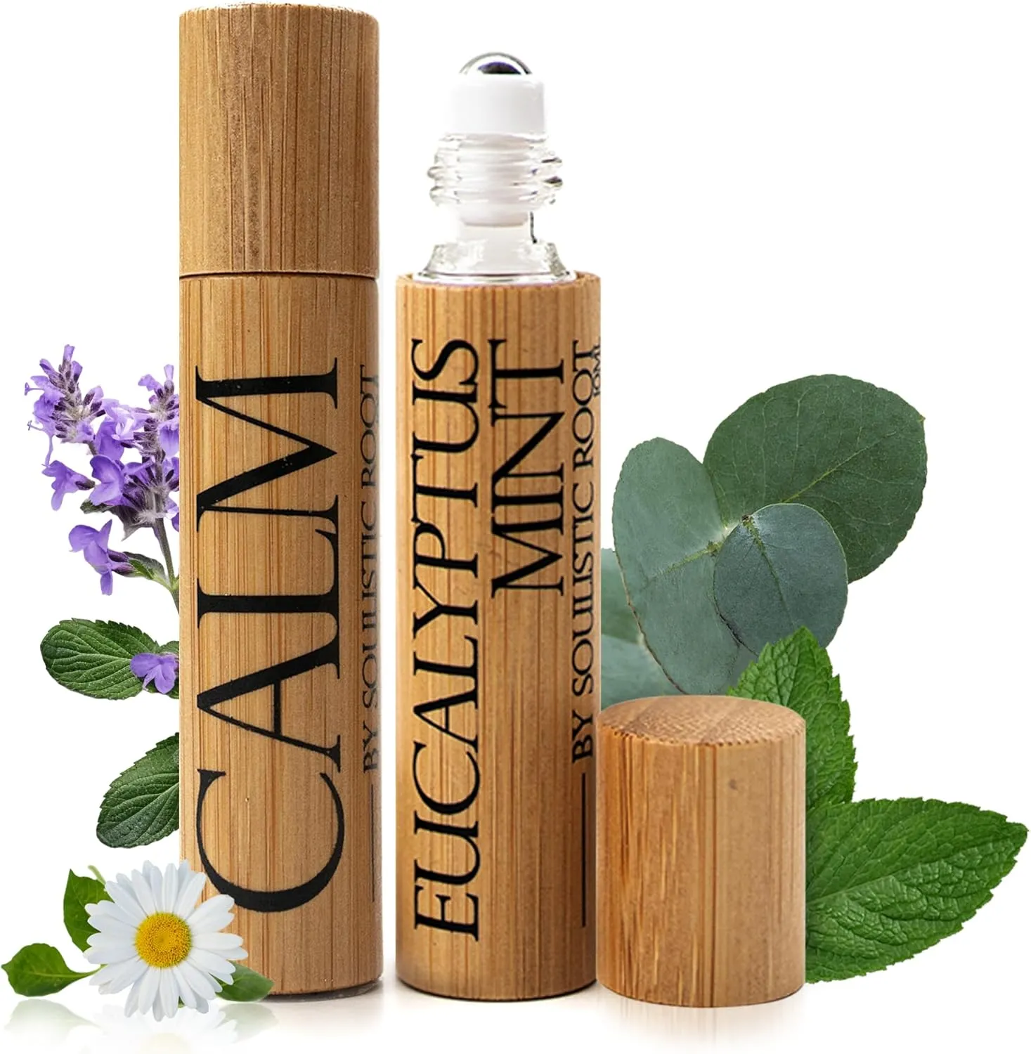 Calm Essential Oil w/Chamomile & Clary Sage   Breathe w/Eucalyptus & Peppermint Roller  Aromatherapy Blend & Gift Set for Women - Relaxation, Clarity & Self Care Products  10ml Each