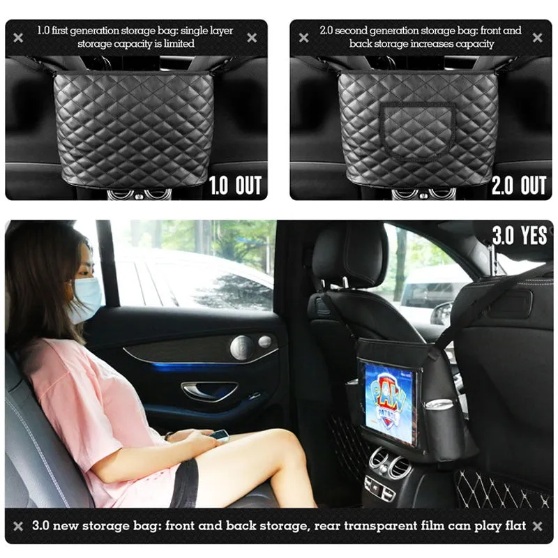 Car Seat Back Net Bag Between Seats Leather Handbag Barrier of Pet Kids
