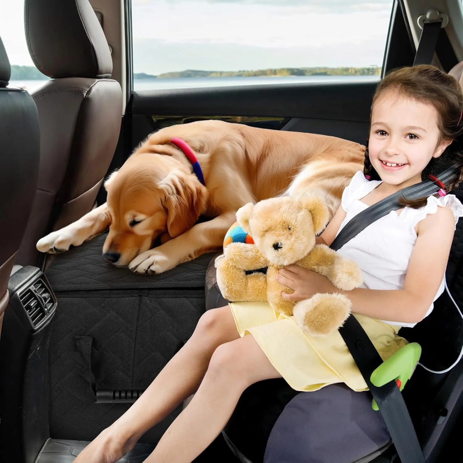 Car Seat Extender for Large Dogs, Front & Back Seat Extender for Dogs up to 180 LBS with Large Storage for SUV or Small Trucks, Gap Filler