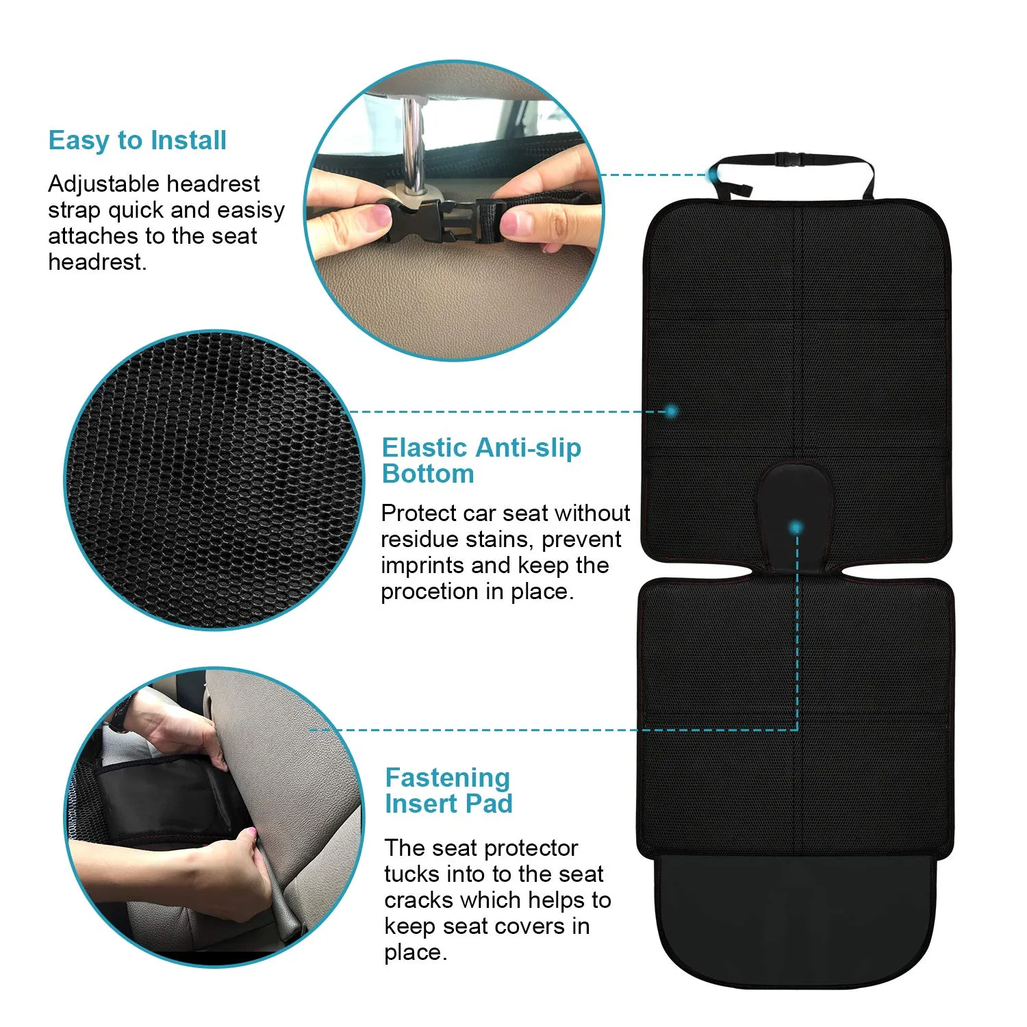 Car Seat Protector for Child Car Seat with Mesh Pockets
