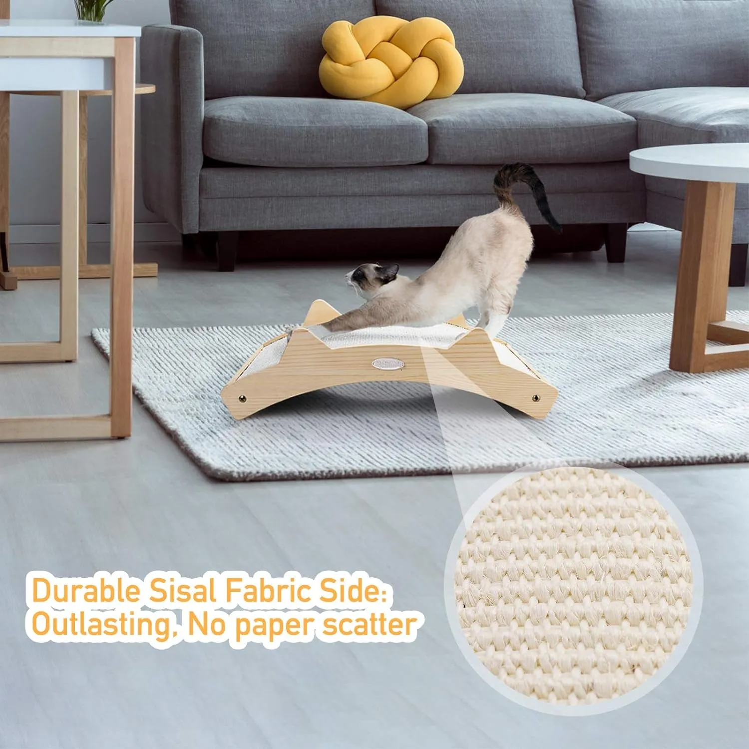 Cat Scratchers for Indoor Cats, Double-Sided Cat Scratcher with Natural Sisal   Carpet Cloth, Durable Solid Wooden Structure Cat Scratch Pad for Cat Scratch Cat Scratcher Lounge, 16.5 X 10.8In