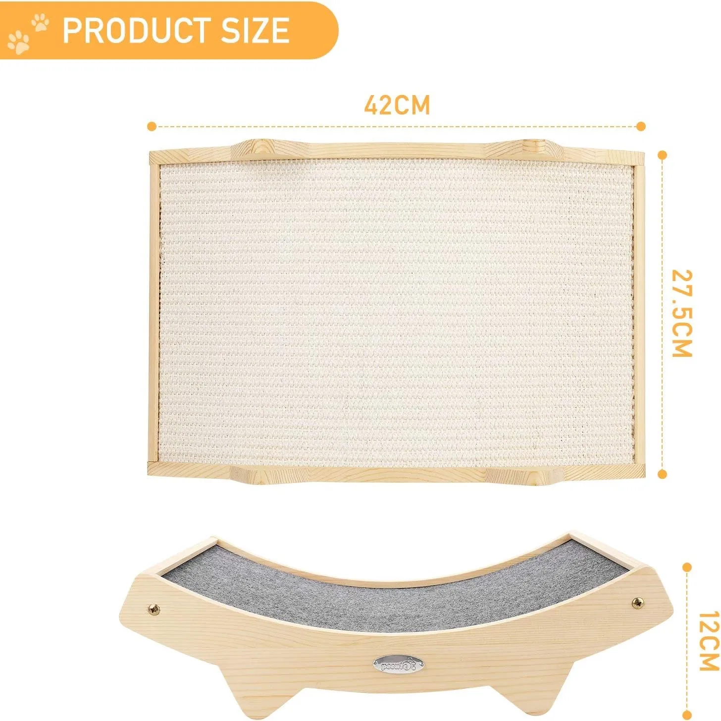 Cat Scratchers for Indoor Cats, Double-Sided Cat Scratcher with Natural Sisal   Carpet Cloth, Durable Solid Wooden Structure Cat Scratch Pad for Cat Scratch Cat Scratcher Lounge, 16.5 X 10.8In