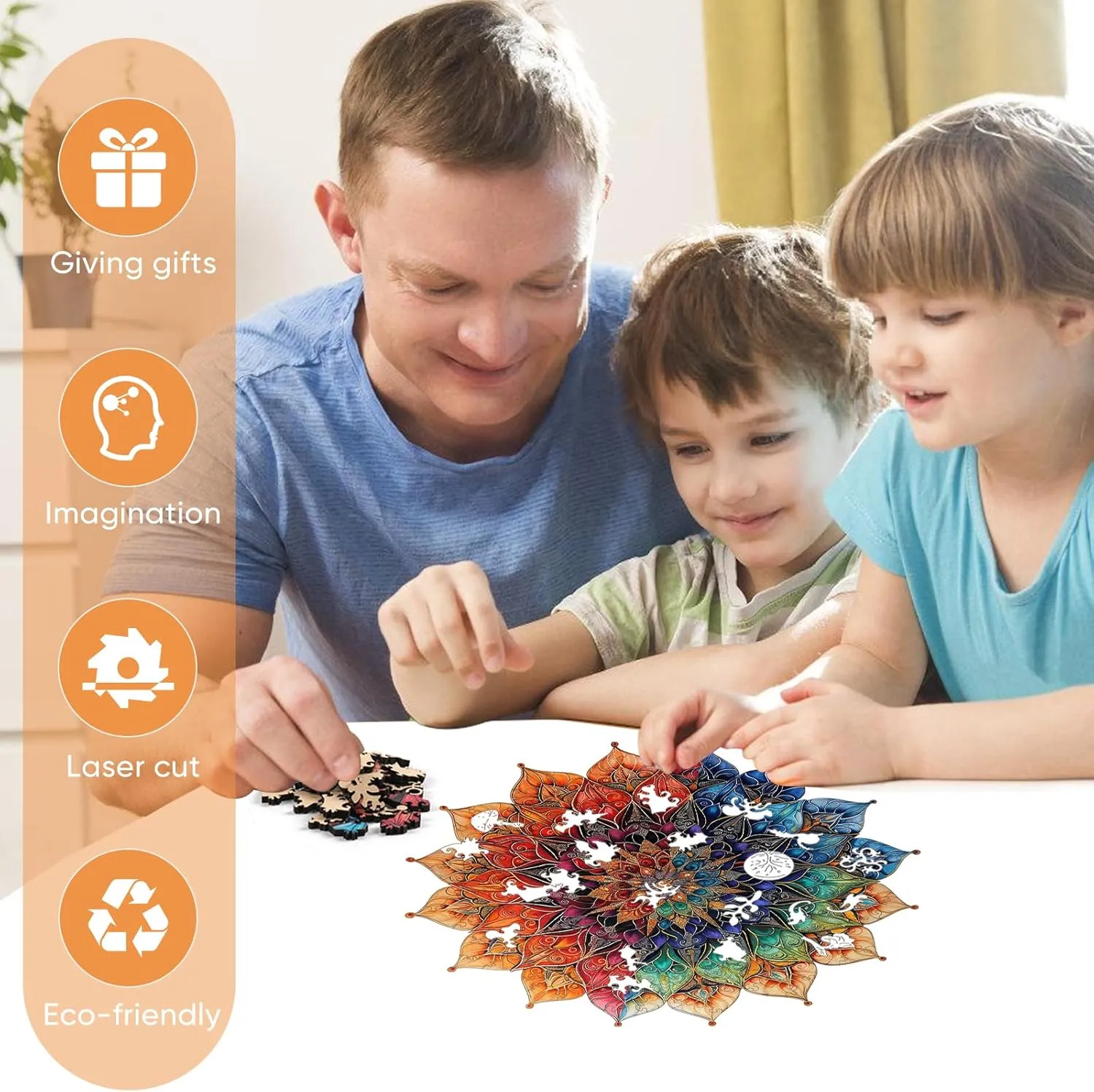 Colorful Mandala Wooden Puzzles for Adults, 200 Piece Unique Shaped Wood Jigsaw Puzzles for Adults and Kids, Fun Challenging Puzzles Family Game Gift, Medium 11.4'' x 11.1''