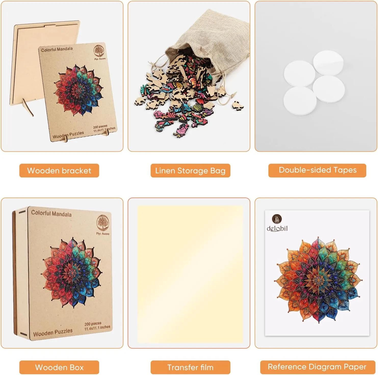 Colorful Mandala Wooden Puzzles for Adults, 200 Piece Unique Shaped Wood Jigsaw Puzzles for Adults and Kids, Fun Challenging Puzzles Family Game Gift, Medium 11.4'' x 11.1''