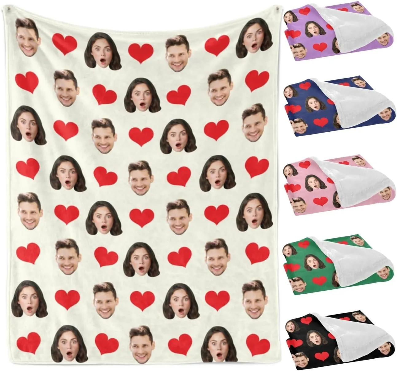 Custom Blanket with Face Picture, Customized Fleece Photo Blankets, Personalized Throw Blanket Gift for Dad, Mom, Kids, Dogs, Friends or Lover Birthday Christmas Valentines Day