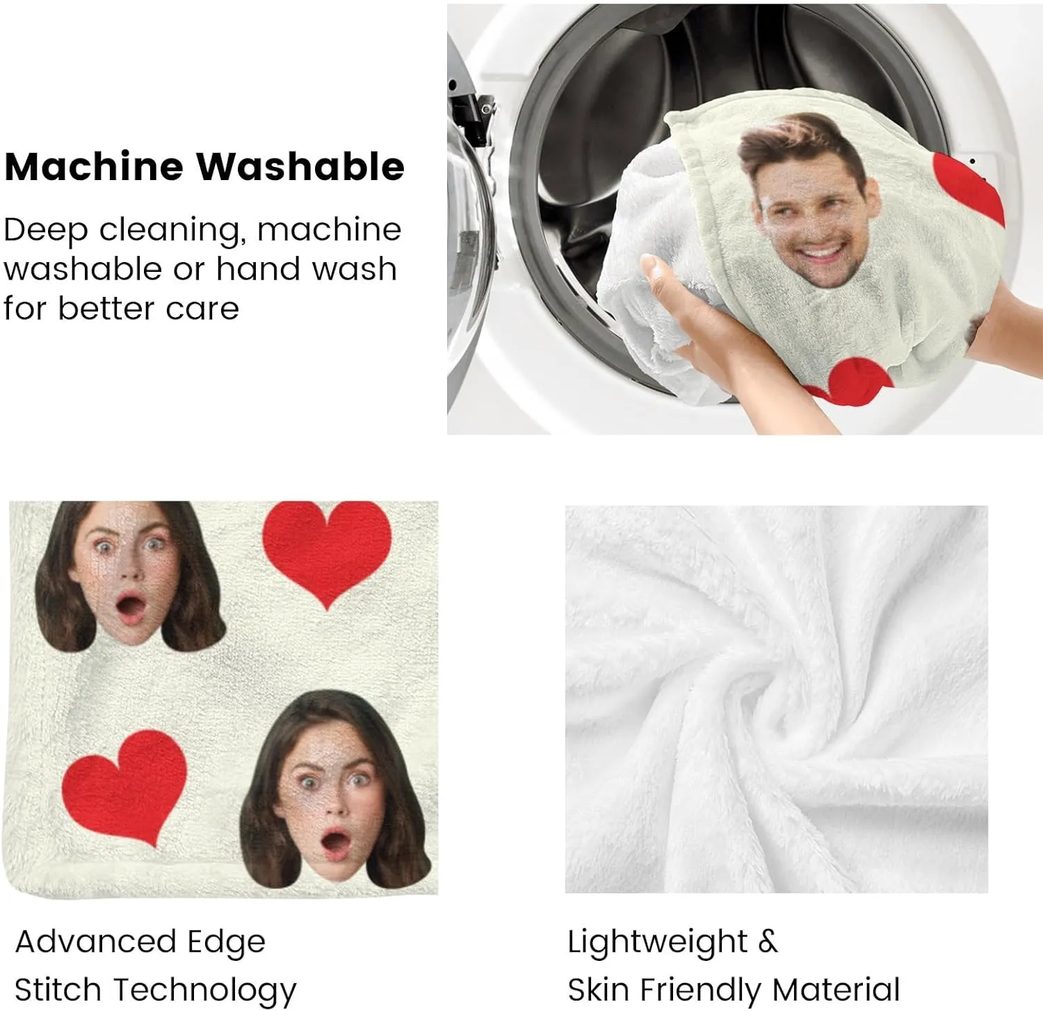 Custom Blanket with Face Picture, Customized Fleece Photo Blankets, Personalized Throw Blanket Gift for Dad, Mom, Kids, Dogs, Friends or Lover Birthday Christmas Valentines Day