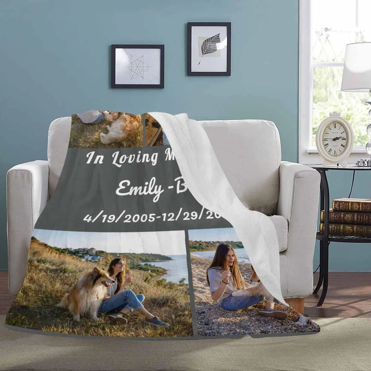 Custom Dog Memorial Blanket - Personalized Throw Blanket with Dog Pictures and Name
