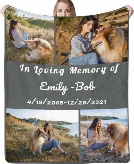 Custom Dog Memorial Blanket - Personalized Throw Blanket with Dog Pictures and Name