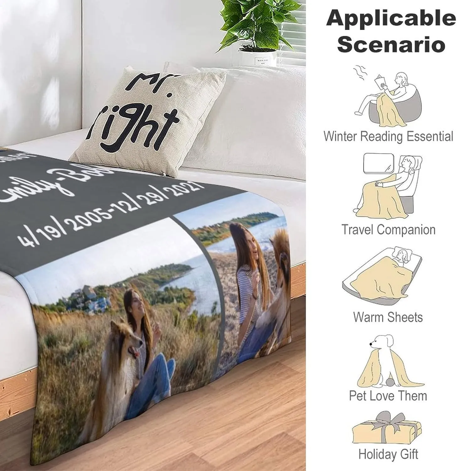 Custom Dog Memorial Blanket - Personalized Throw Blanket with Dog Pictures and Name