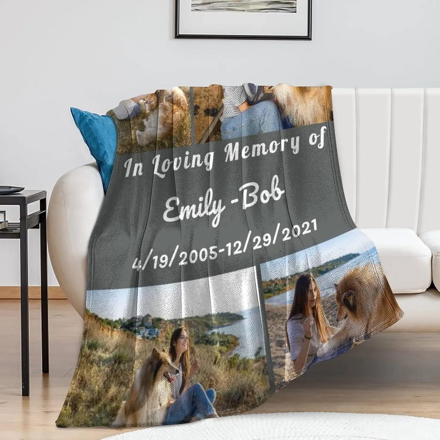 Custom Dog Memorial Blanket - Personalized Throw Blanket with Dog Pictures and Name