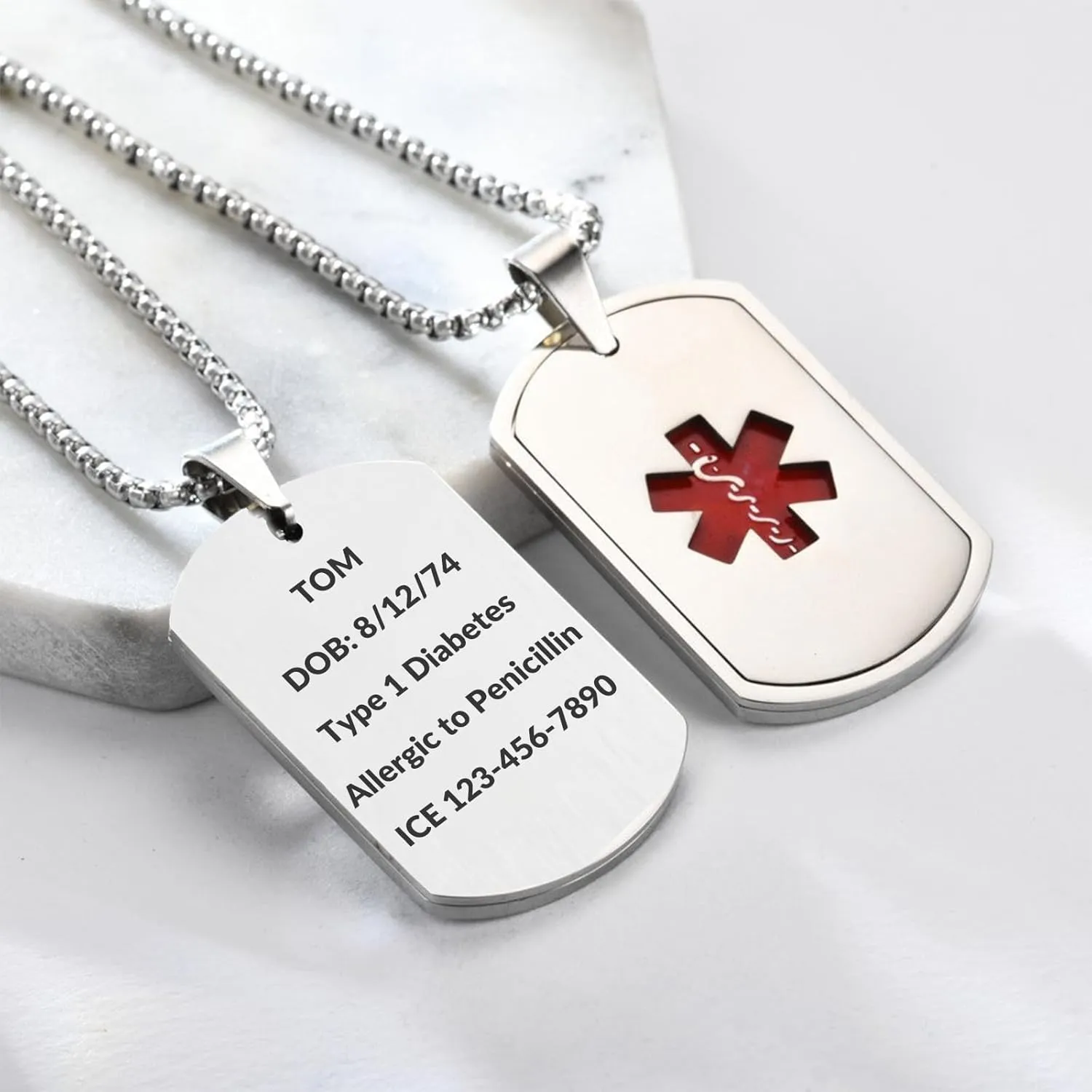 Custom Medical ID Necklace for Men - Stainless Steel Medical Alert Necklace for Men - Engraved Emergency Safety Accessory