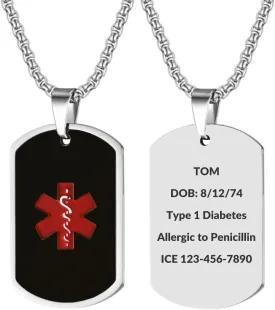 Custom Medical ID Necklace for Men - Stainless Steel Medical Alert Necklace for Men - Engraved Emergency Safety Accessory