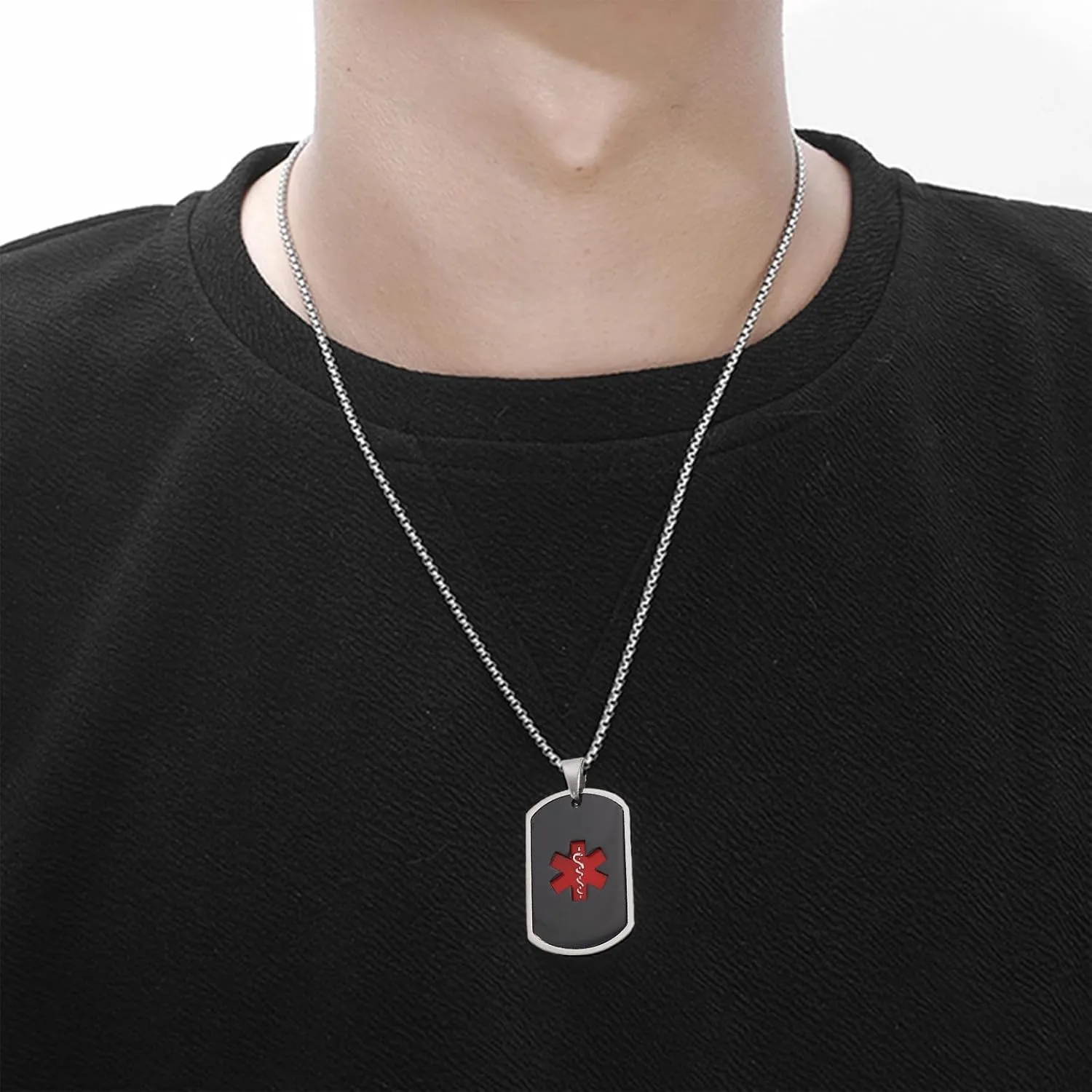 Custom Medical ID Necklace for Men - Stainless Steel Medical Alert Necklace for Men - Engraved Emergency Safety Accessory
