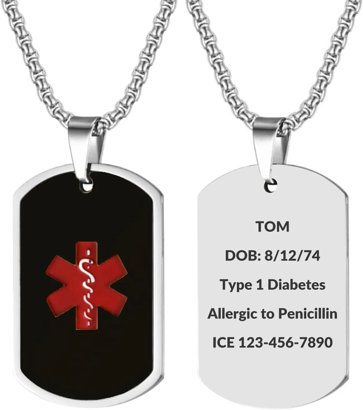 Custom Medical ID Necklace for Men - Stainless Steel Medical Alert Necklace for Men - Engraved Emergency Safety Accessory