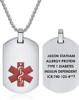 Customized Medical Alert Necklace, Stainless Steel Medical Alert Necklace for Men Women, Personalized Medical Dog Tags, Free Engraving, 20/22/24 Inch Chain