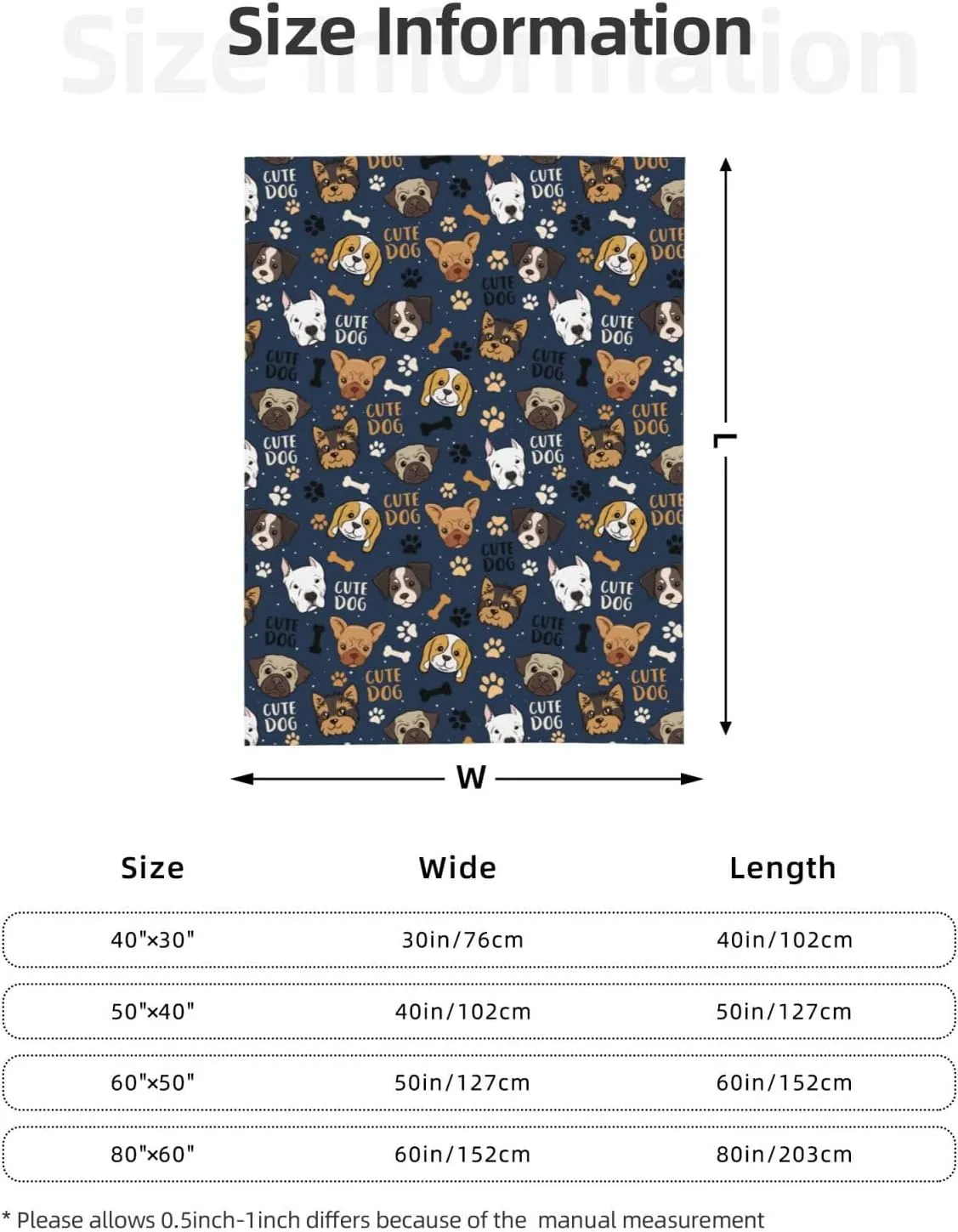 Cute Dogs Fleece Blanket - Soft Cozy Plush Throw Blanket for Adults Kids Pet, Lightweight Warm Flannel Sherpa Blanket for Couch Bed Sofa, Gift for Dog Lovers 50"x40"