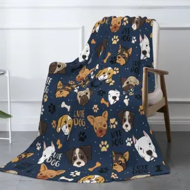 Cute Dogs Fleece Blanket - Soft Cozy Plush Throw Blanket for Adults Kids Pet, Lightweight Warm Flannel Sherpa Blanket for Couch Bed Sofa, Gift for Dog Lovers 50"x40"